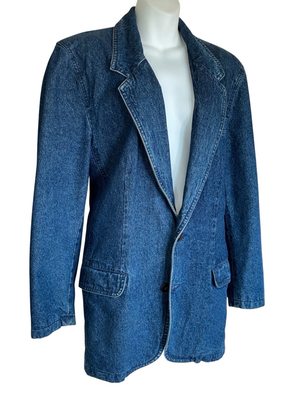 LizWear Classic denim blazer women 10, tailored notch lapel, button, pockets euc